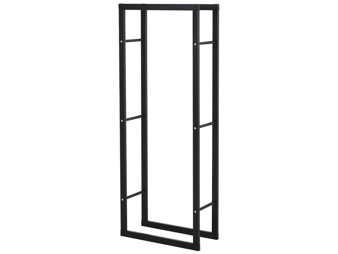 Suporte Vertical para Madeira Interna com Capacidade Máxima de 100 Kg, Galpão Metálico para Áreas Externas e Internas,, 60x25x150 Cm Preto