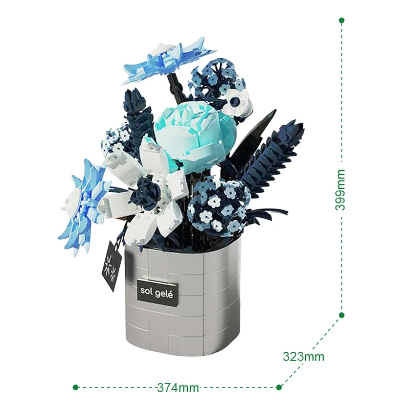 (flor De Gelo De Inverno) Blocos De Construção Da Série Floral Criativa Com Vaso E Buquê Simulado