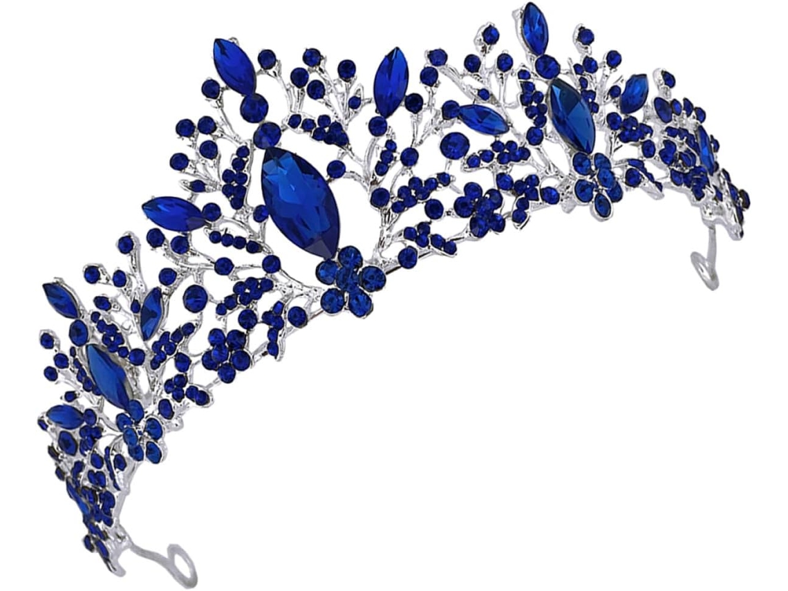Tiara de casamento azul adornada com Cristais, coroa da Liga Zinco
