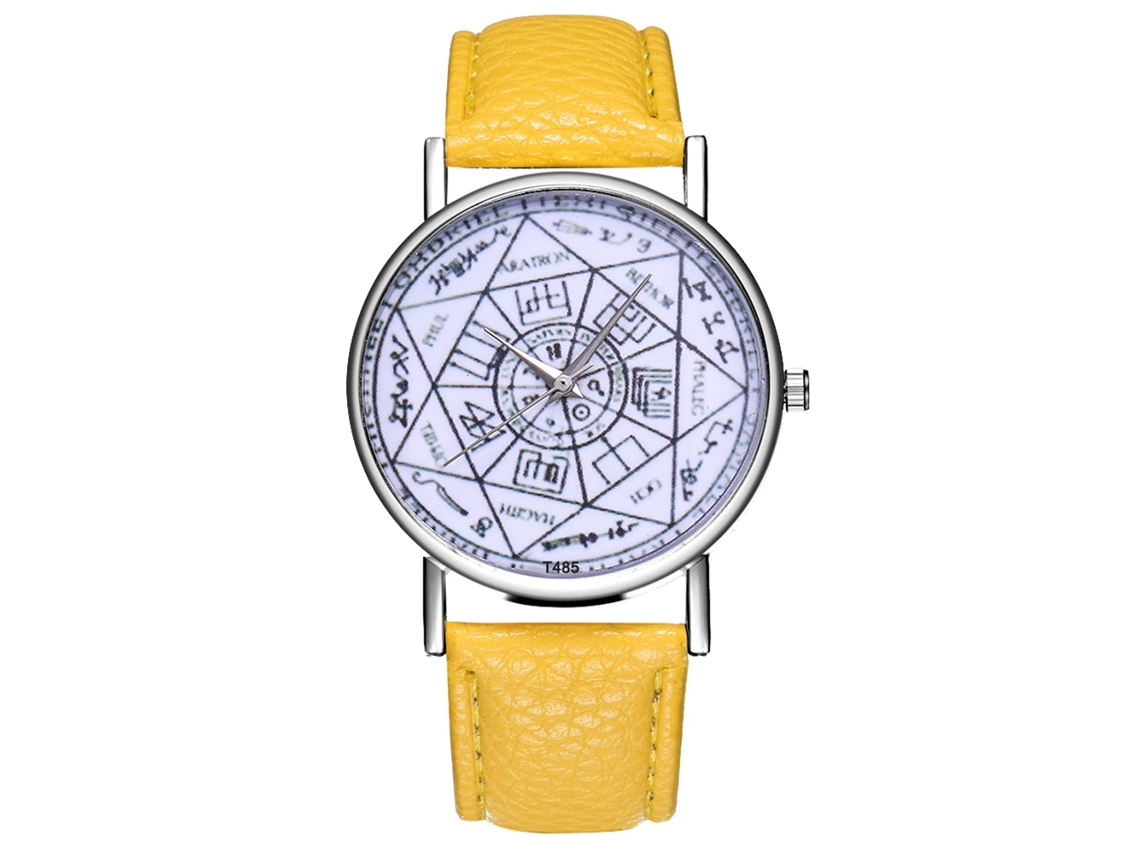 Relógio de pulso de quartzo elegante para casais com pulseira de couro (amarelo)