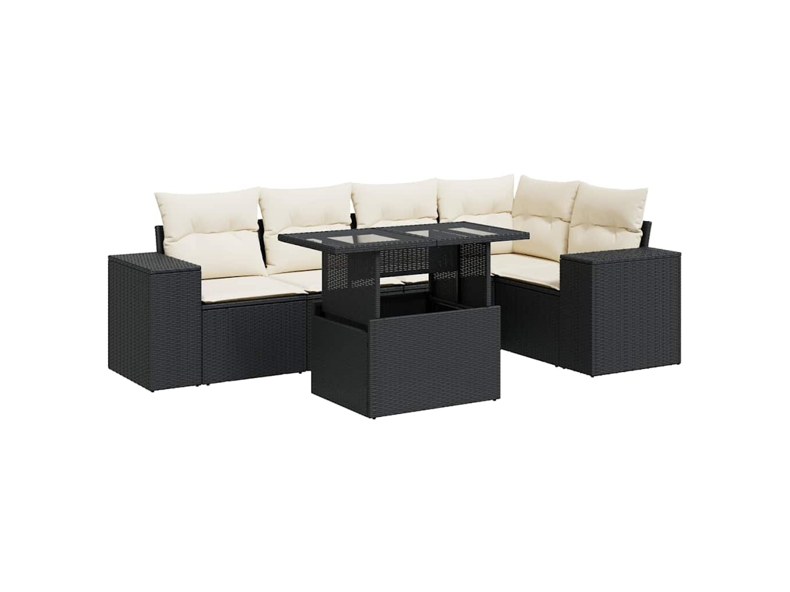 Conjunto Sofás de Jardim 6 Pcs com Almofadões Vime Pe Preto MAISON EXCLUSIVE (6 pcs)