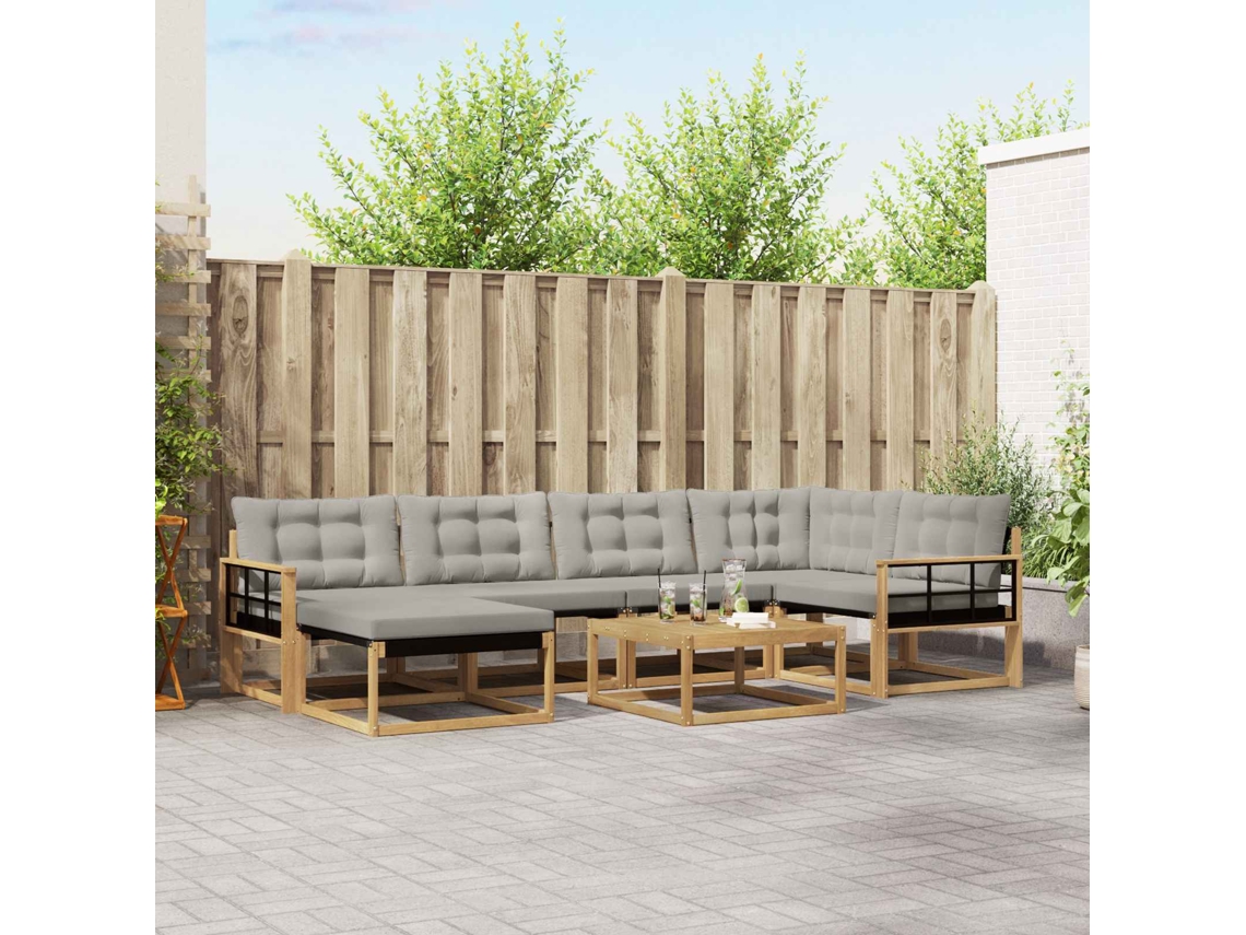 Vidaxl Conjunto De Sofás Para Exterior 7 Pcs Branco E Cinzento-claro