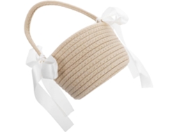 Cesta De Casamento Em Corda De Algodão Trançada Com Alça, Cor Cáqui.