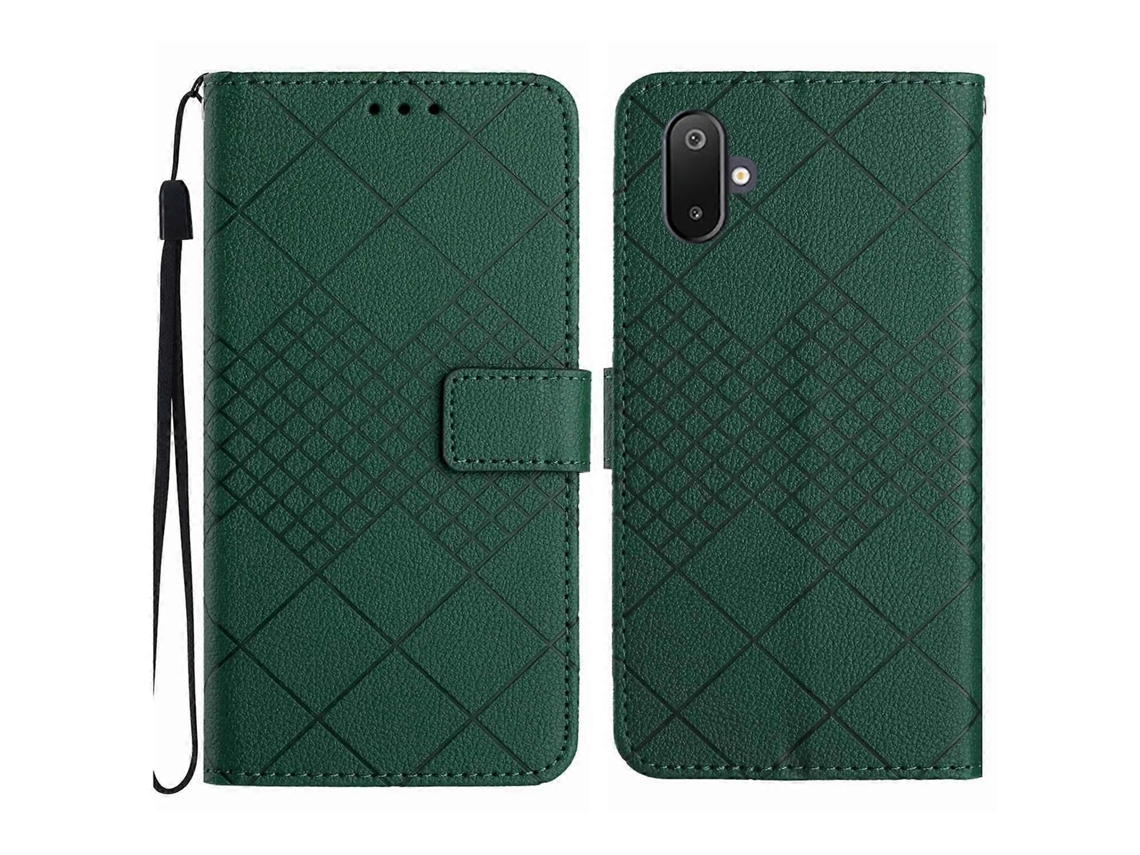 Capa De Couro Com Textura De Grade Rômbica Para Celular