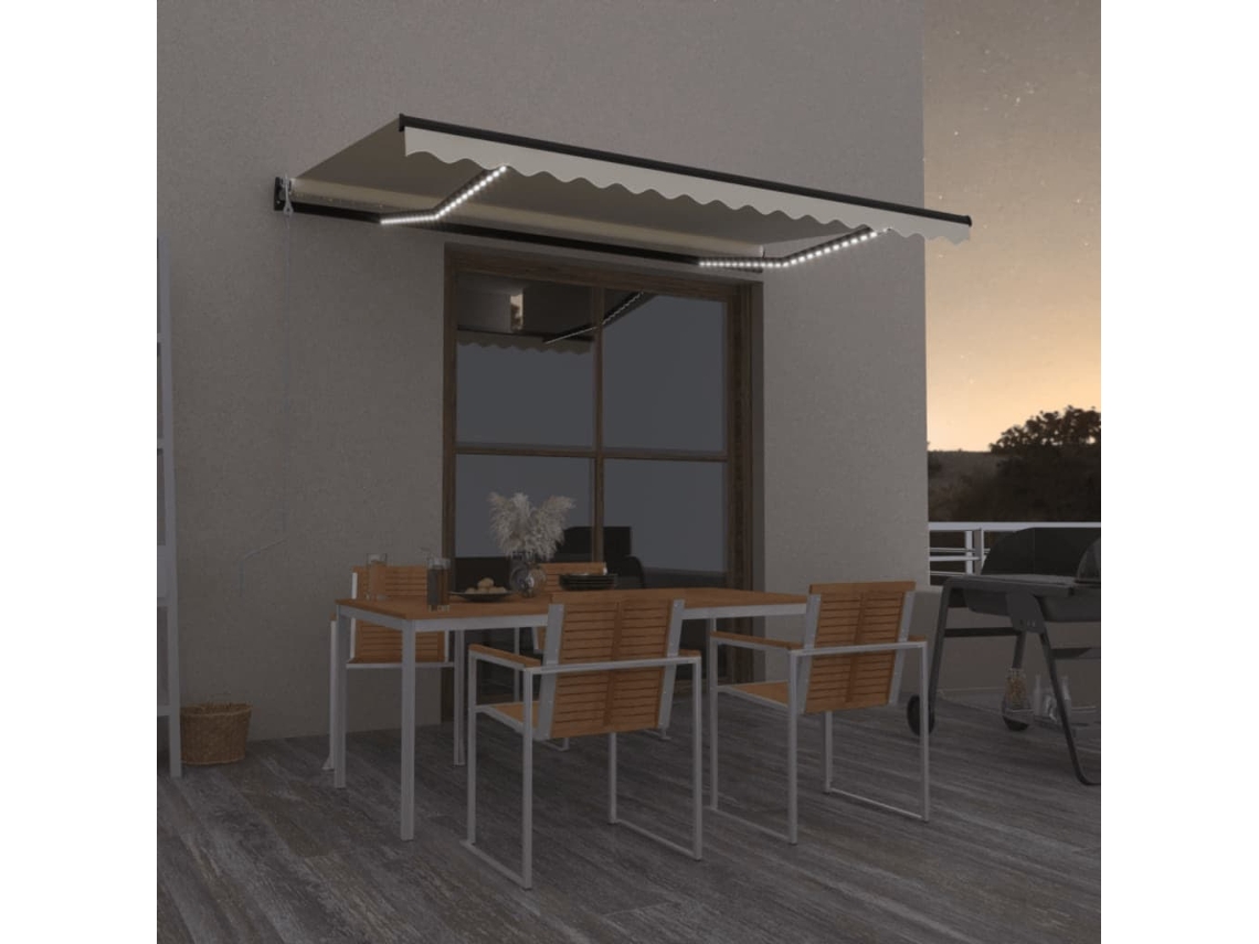 Vidaxl Toldo Automático Com Led E Sensor De Vento 400x350 Cm Cor Creme