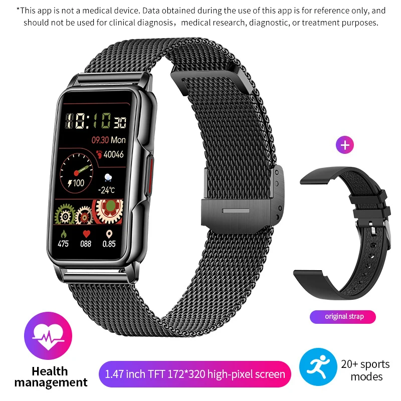 Pulseira Inteligente Para Smartwatch Fitness (preta Em Malha) Com Monitoramento De Frequência Cardíaca E Pressão Arterial, À Prova D'água.