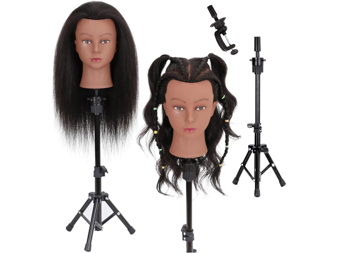 Cabeça de Manequim com Cabelo Natural, de 55,9 a 61 Cm, para Cosmetologia, com Suporte de Fixação e Ferramentas. SFUSHOS