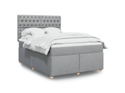 Vidaxl Cama Com Molas/colchão 140x190 Cm Tecido Cinzento-claro