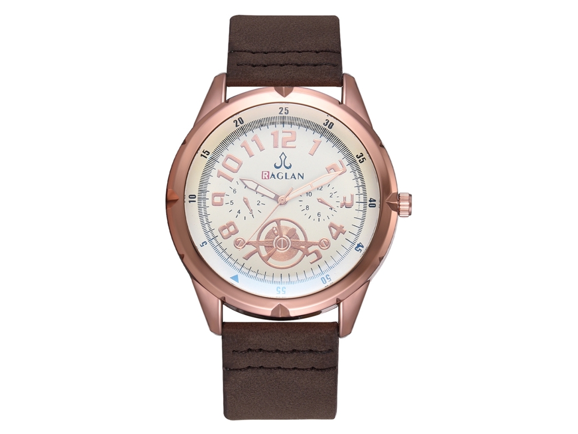 Relógio masculino de quartzo com pulseira de PU, estilo casual e elegante, para negócios, marrom escuro.