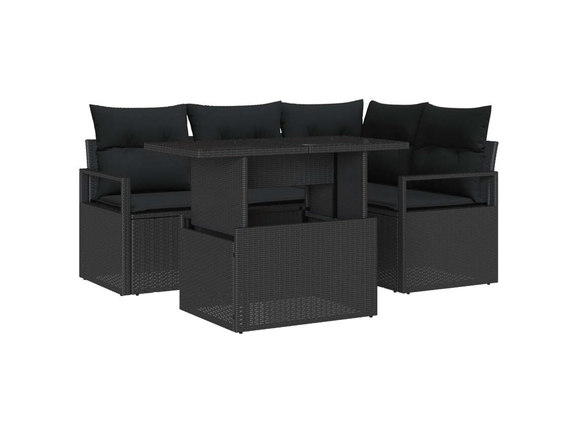 Conjunto 5 De Sofá De Jardim Com Vidaxl E Almofadas  Preto Vime