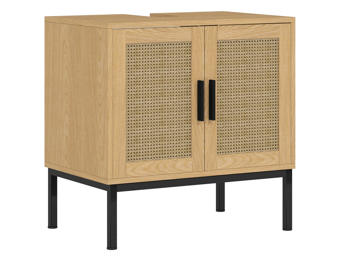 Armário de Banheiro BTFORUS com design boho, elementos de rattan, recorte em U, 76x38x182cm, branco