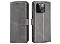 Capa Textura Gémeo Para Iphone 15 Pro Pele Sintética Magnética Cinzento