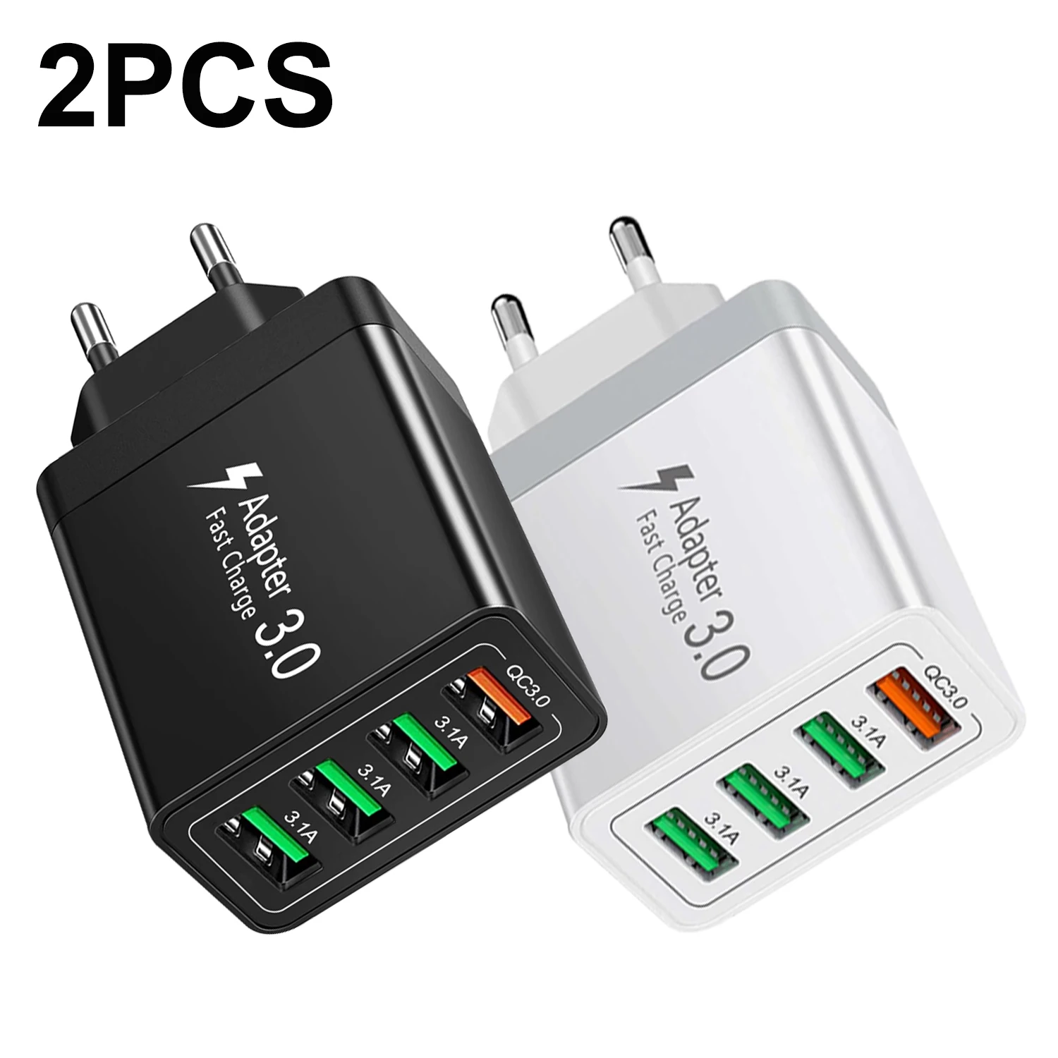 (pacote Com Dois, Padrão Europeu, Preto E Branco) Carregador De Parede Usb De 4 Portas, 40 W, Adaptador De Carregamento Rápido Qc3.0