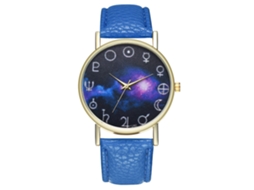 Reloj De Pulsera Unisex De Cuarzo Con Correa De Cuero Pu Patrón Nebulosa Azul Zhoulianfa