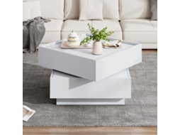 Mesa De Centro Quadrada Giratória Em 360° Com 2 Gavetas 60x60x38 Cm Branco Estilo