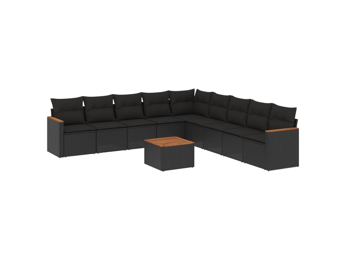 Conjunto de 10 Sofás de Jardim com Almofadões Vime Pe Preto MAISON EXCLUSIVE