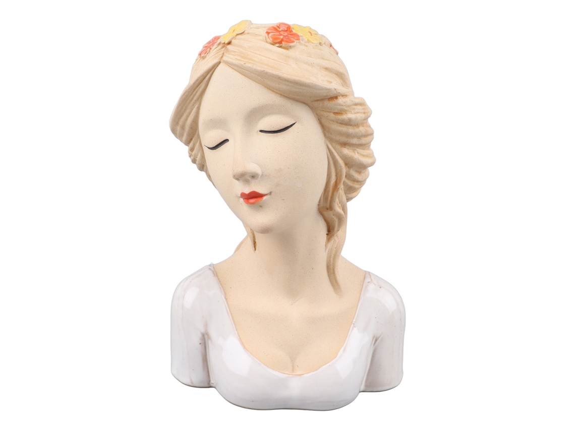 Rebe-vaso De Cerámica Moderno Con Cara De Chica Tímida Estilo Decorativo Para Plantas Blanco