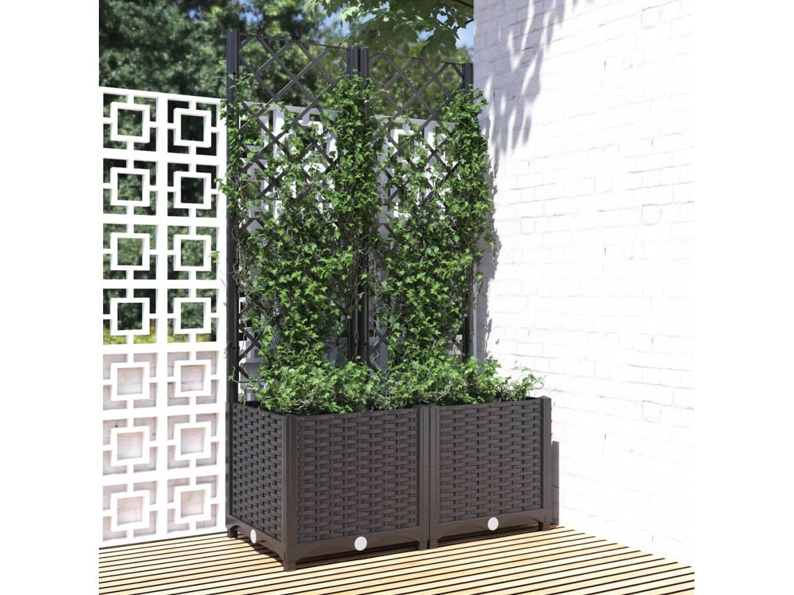 Vidaxl Vaso De Jardim Com Treliça Preto 80x40x136 Cm Pp