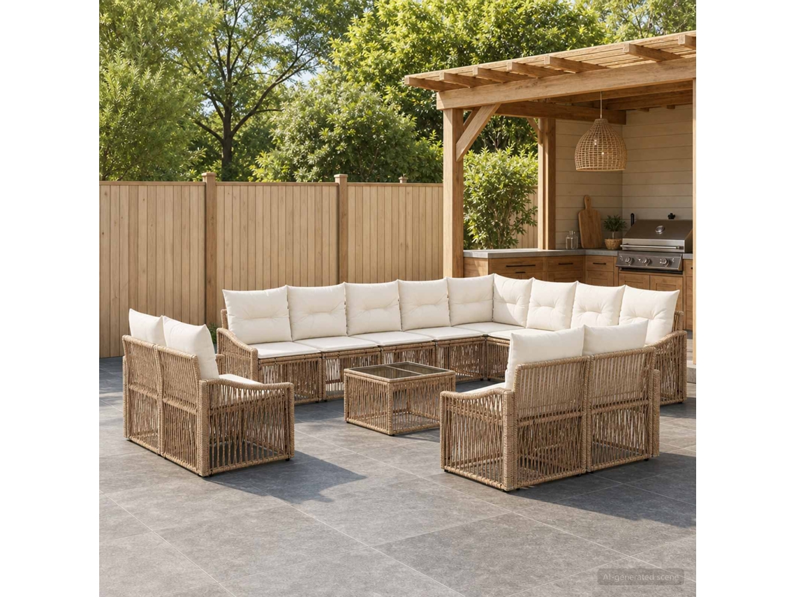 Vidaxl Conjunto De Sofá De Jardim 13 Pcs Bege Vime Pe