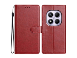 Capa De Couro Com Suporte Tipo Carteira E Alça Para Xiaomi Redmi Note 14 Pro 4g, Vermelha