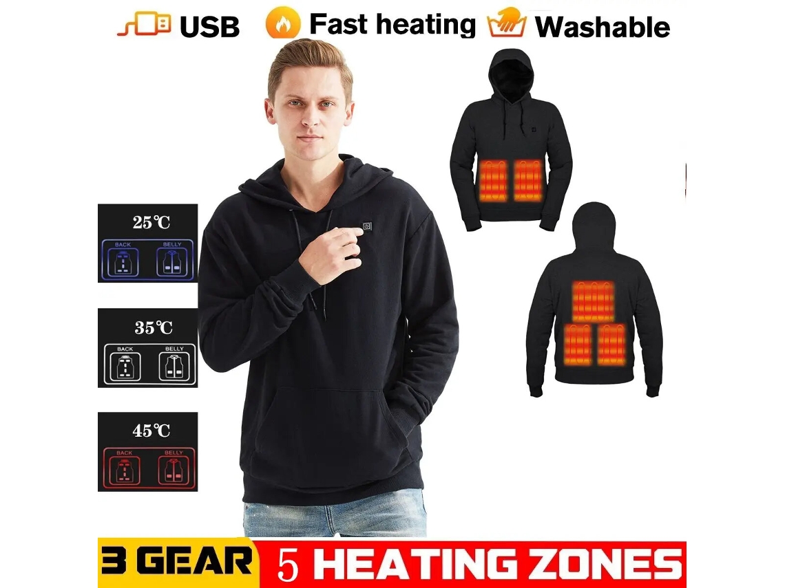 Xltengoo Hs05b Moletom Aquecido Inteligente 5 Áreas Aquecimento Rápido Usb Lavável Seguro Jaqueta Inverno Ar Livre Mantém Aquecido