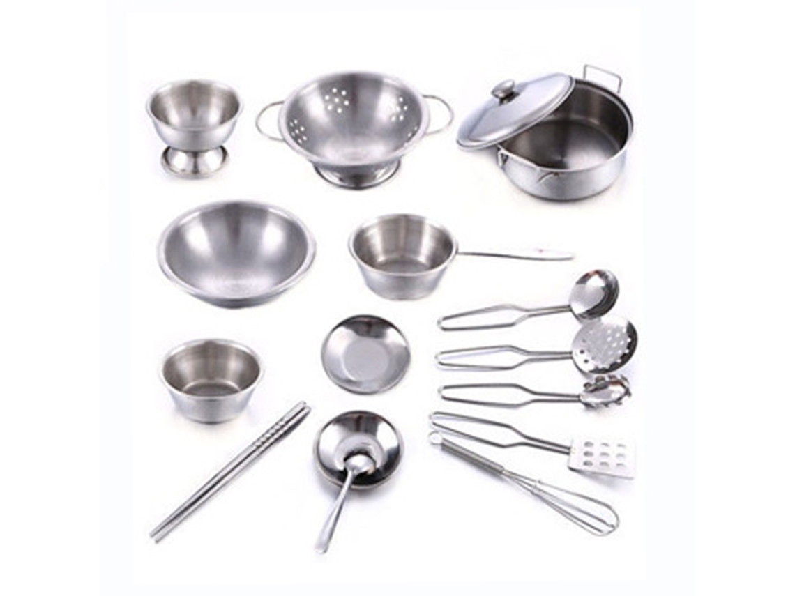 Primerox 16pcs Conjunto de Panelas e Frigideiras de Aço Inox Brinquedo de Cozinha para Crianças
