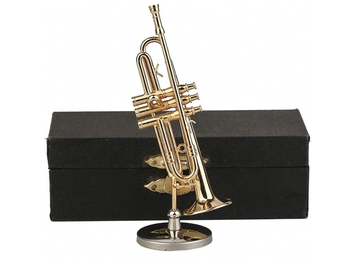 Trompeta Mini De Latón 2025 Con Soporte Y Estuche Instrumento Musical Miniatura Modelo De Casa De Muñecas
