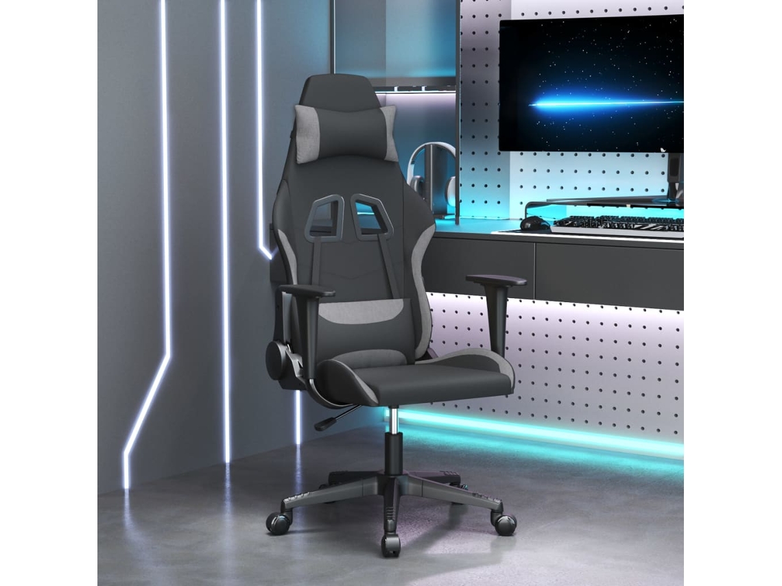 Vidaxl Cadeira Gaming De Massagens Tecido Preto E Cinzento-claro
