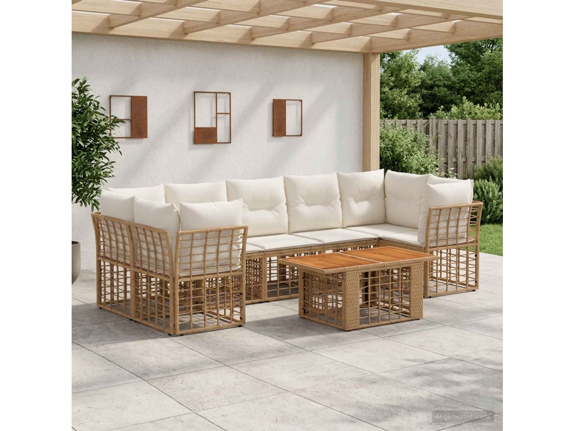 Vidaxl Conjunto De Sofá De Jardim 8 Unid. Natural E Branco Creme