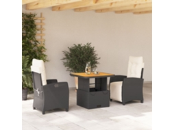 Vidaxl 3 Pcs Conjunto De Jantar P/ Jardim C/ Almofadões Vime Pe Preto