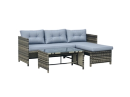 Sofá de jardim em rattan PE, chaise longue e mesa com almofadas incluídas | S/MARCA