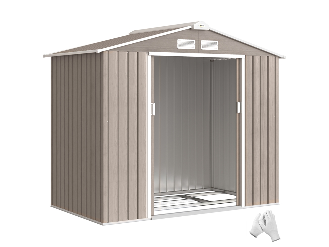 Kit de Fundação 2,77m² 213x130x185cm em Aço Galvanizado Marrom Claro com Porta Corrediça