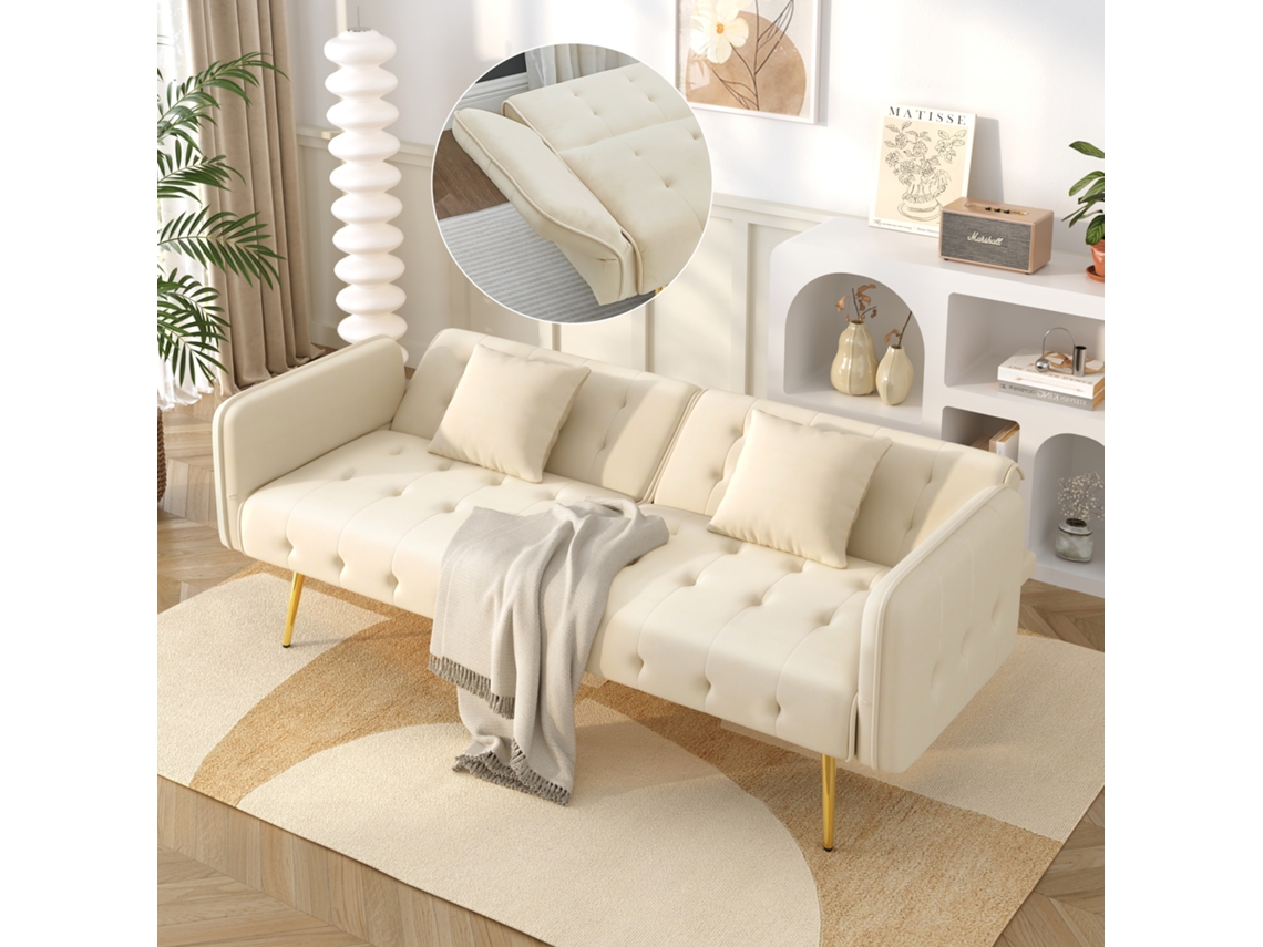 Sofá-cama 2 Lugares, Encosto Ajustável, Braços Retráteis. Modelo Dobrável Em Veludo, Ampla Área De Descanso.