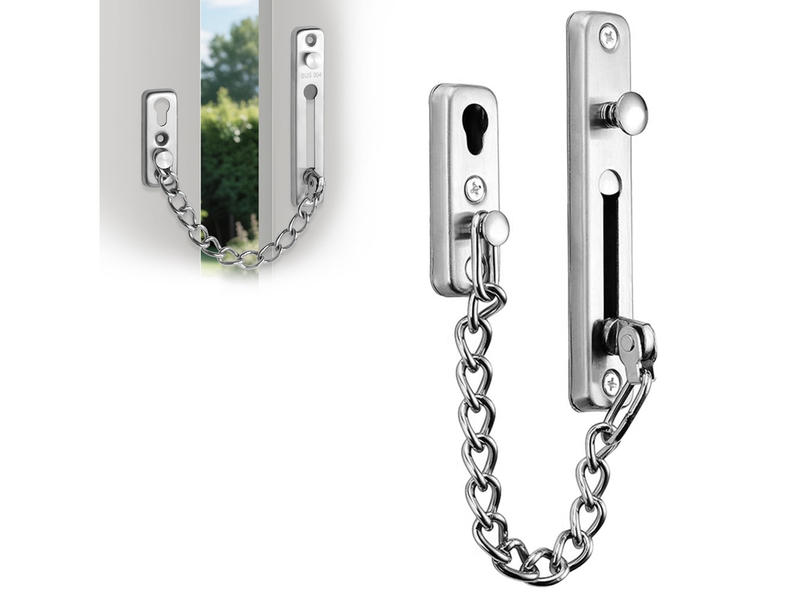 Corrente De Porta Em Aço Inoxidável, Para Porta, Fechadura Segurança, Segurança Privada Com 4 Parafusos Da Frente, Etc. (prateada)