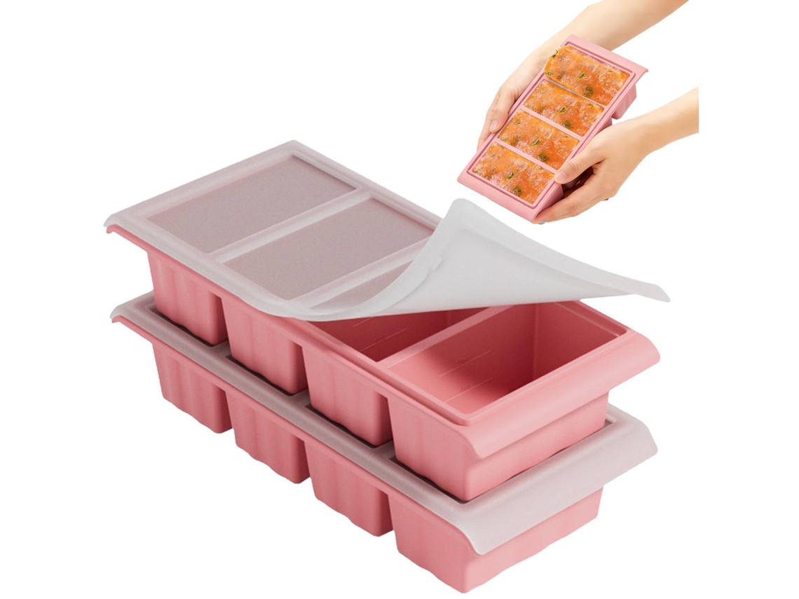 Pack 2 Moldes Silicone Congelar - Forma Silicone - Para Sopas, Molhos E Armazenamento Alimentos - Rosa