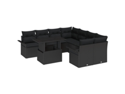 Conjunto 9 De Sofá De Jardim  Com Almofadas Vidaxl Preto Rattan Poliéster