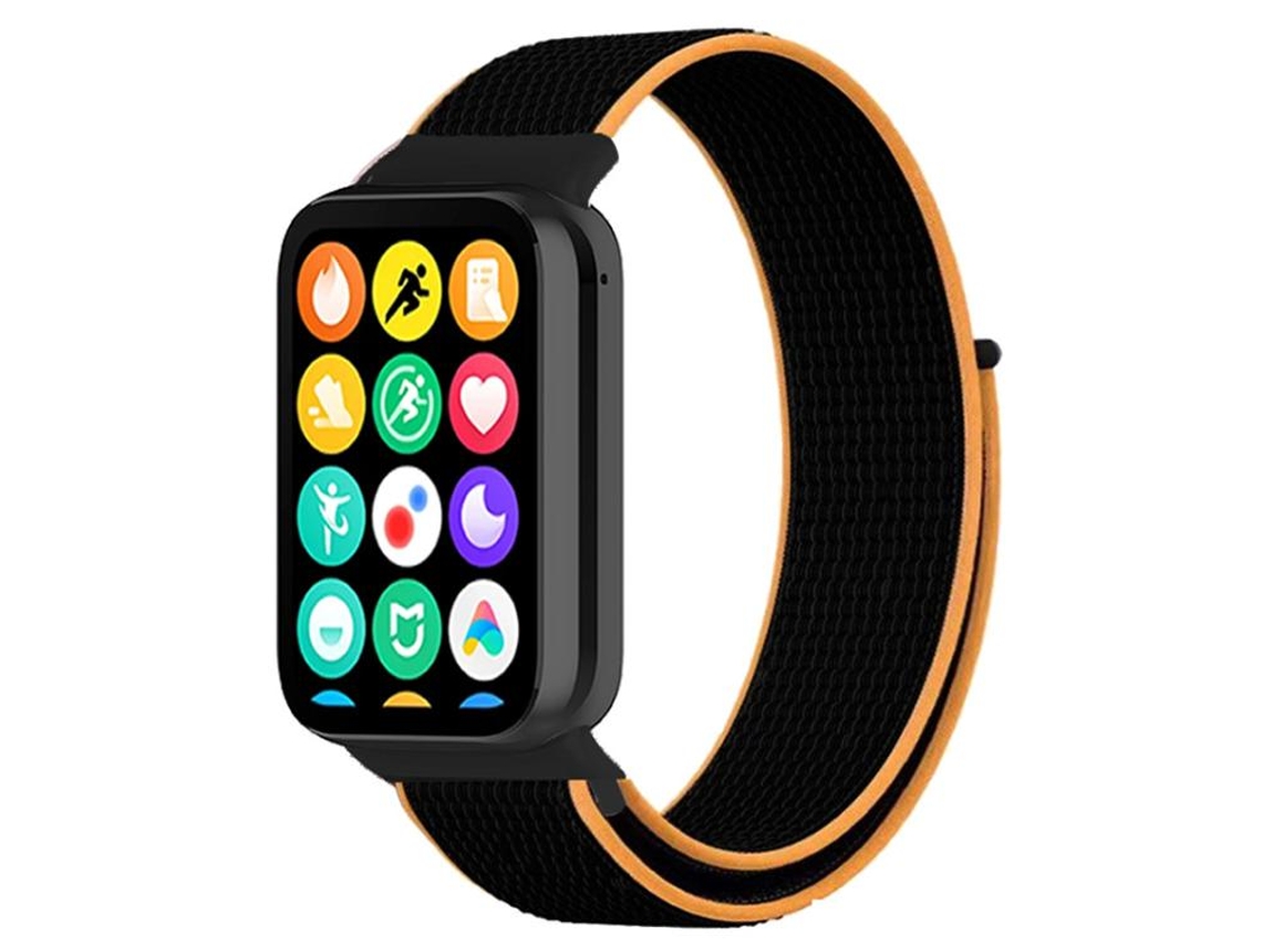 Bracelete Para Redmi Watch 6 / 5 / 4 - Nylon - Fecho De Velcro Preta E Laranja