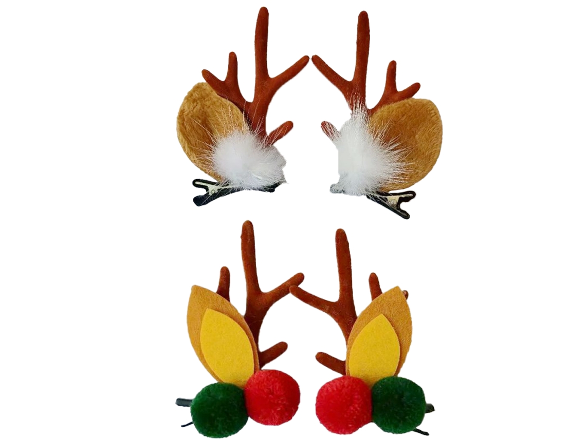 2Pcs Grampos de Chifre de Natal Penas Marrons + Bolas de Cabelo Marrons AURUM