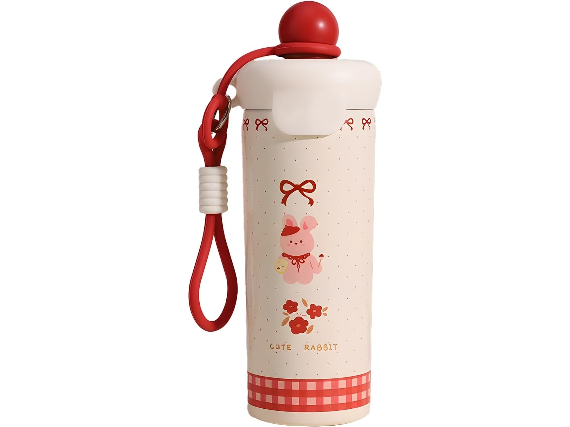 Caneca Vermelha Inox Portátil Dupla Parede, Animais Adoráveis Sfushos
