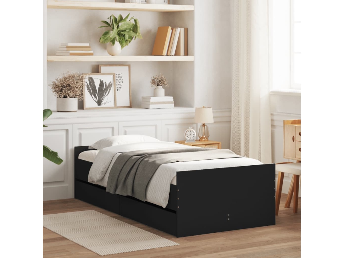 Estrutura Cama De Solteiro Pequena C/ Gavetas 75x190 Cm Preto