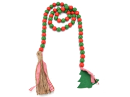 Guirlanda de Contas de Madeira com Tassel para Decoração de Natal e Casa em Vermelho e Verde S/MARCA
