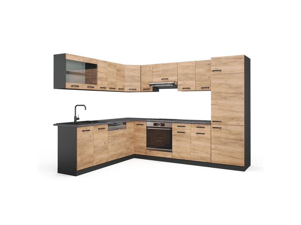 Cozinha de canto R-Line, 227 x 287 cm sem bancada, carvalho dourado/antracite, Vicco
