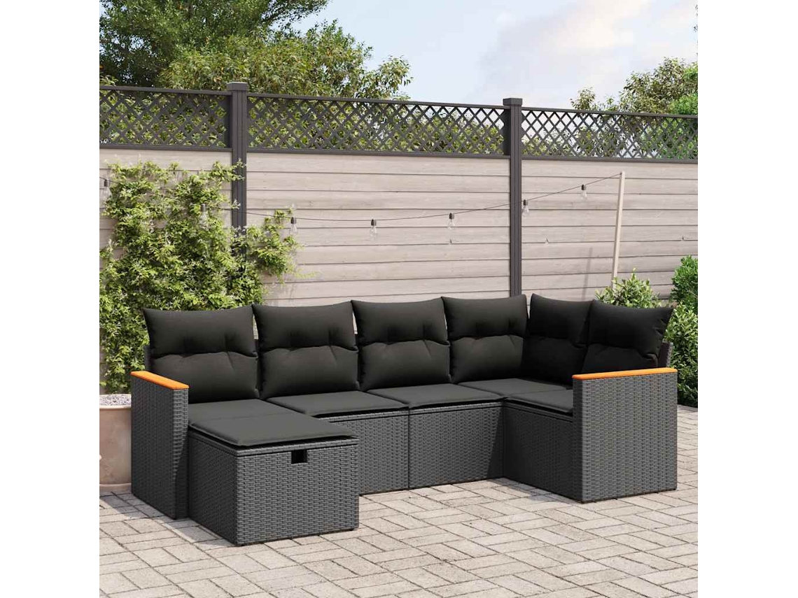 Vidaxl 6 Pcs Conjunto Sofás De Jardim C/ Almofadões Vime Pe Preto