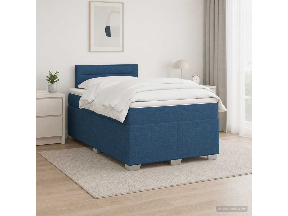 Vidaxl Cama Box Spring Com Colchão Azul 120 X 200 Cm Tecido