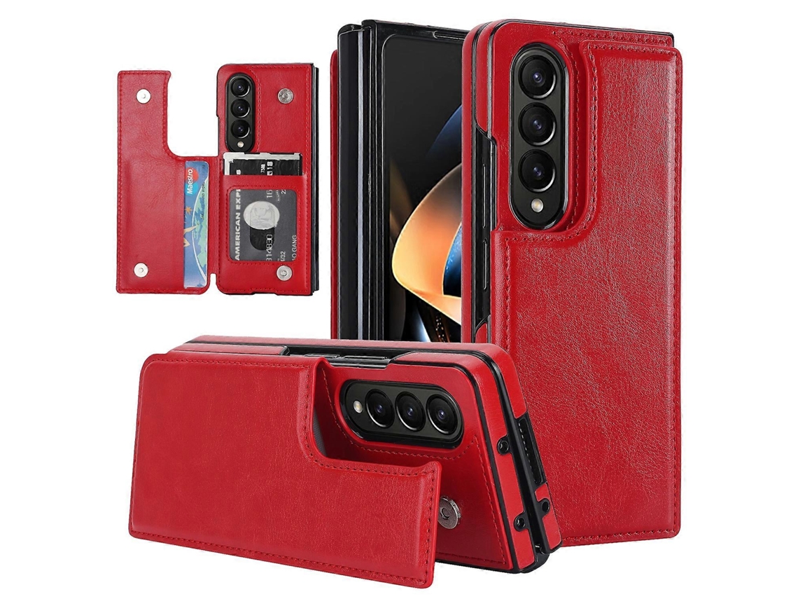 Capa Dobrável Para Celular Samsung Galaxy Z Fold4 Com Fecho Duplo E Compartimento Para Cartões.