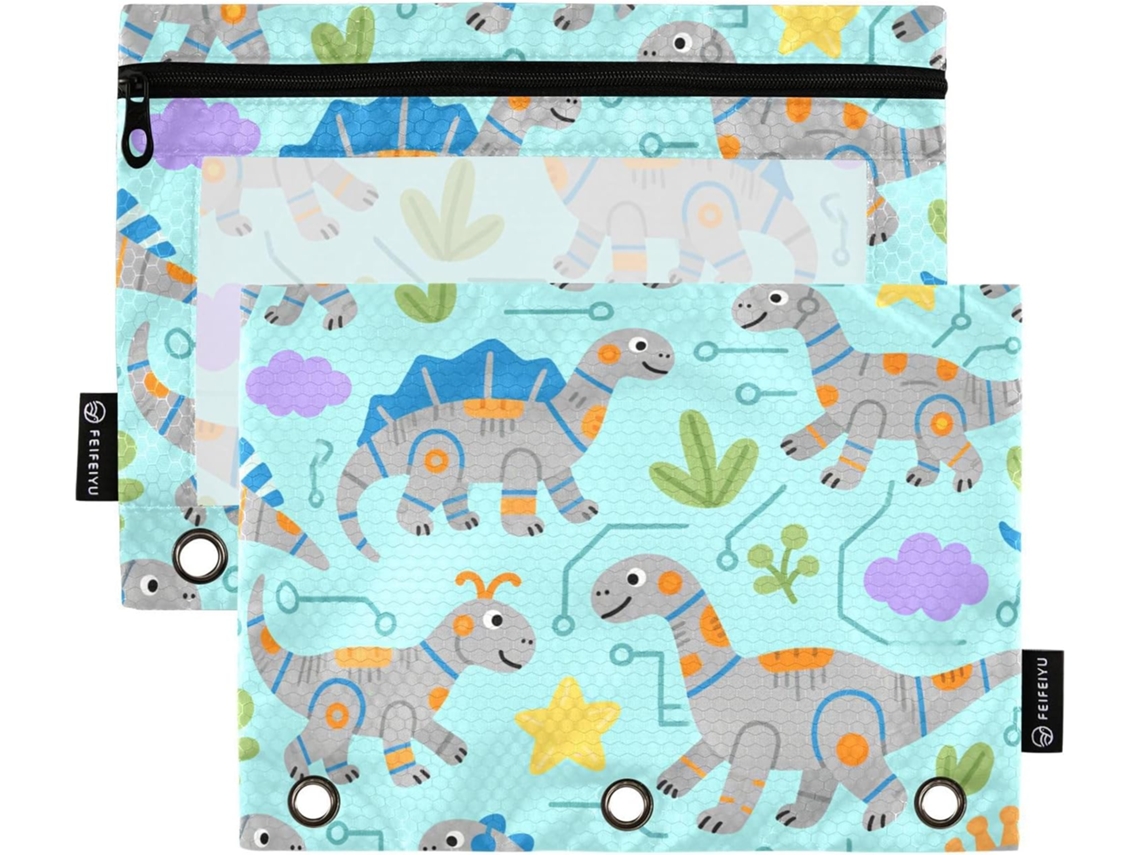 Pasta De Bolso Fofa Com Dinossauro Azul Petróleo Desenho Animado, Com Janela Transparente, Estojo De Plástico Com Ilhós