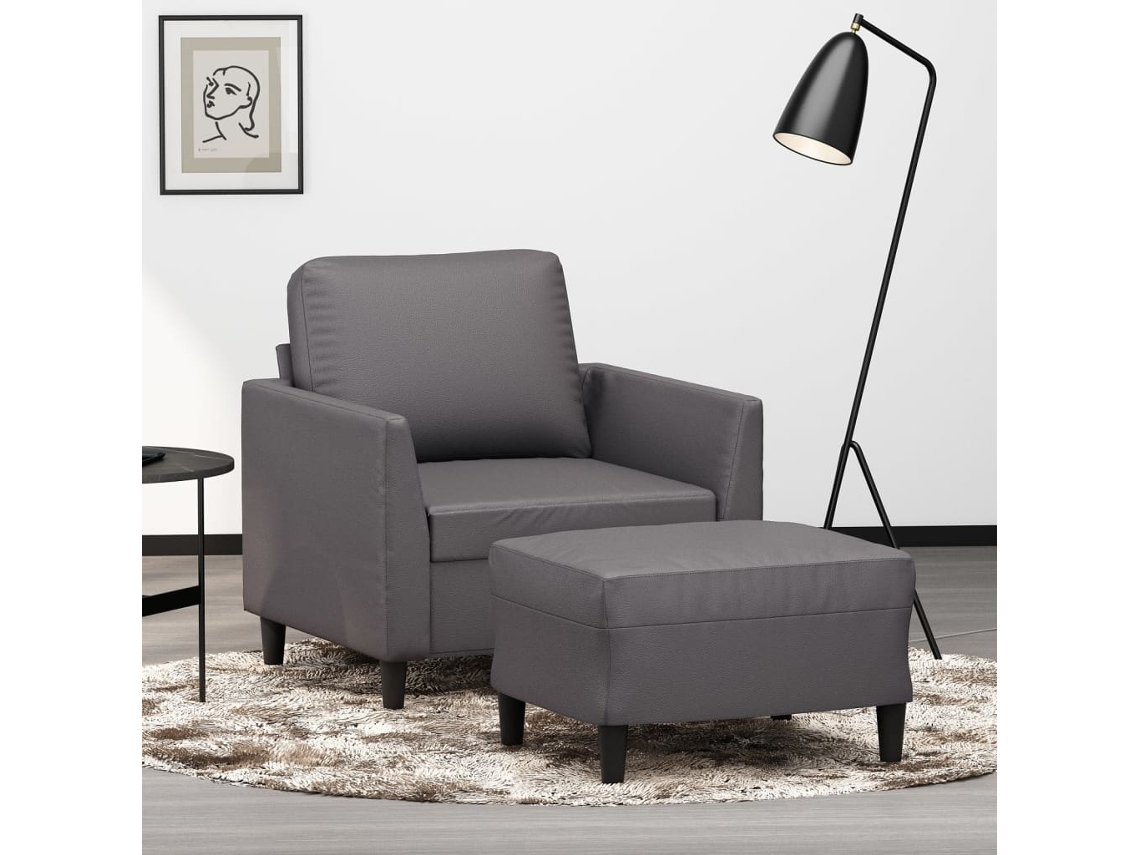 Vidaxl Poltrona Com Apoio De Pés Couro Artificial 60 Cm Cinzento