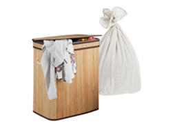 Cesto De Roupa Suja De Bambu, Com 2 Compartimentos, Dobrável, Para Organizar E Guardar Roupa Suja De Forma Prática