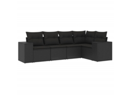 Conjunto de 5 Sofás de Jardim com Almofadões Vime Pe Preto MAISON EXCLUSIVE (5 pcs)