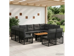 Vidaxl Conjunto De Sofá De Jardim 12 Unid. Preto E Cinza Escuro
